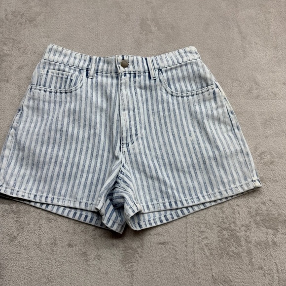 Faherty Pants - Faherty Herringbone Striped Shorts Womens 26 Blue Indigo High Rise Beachy Preppy